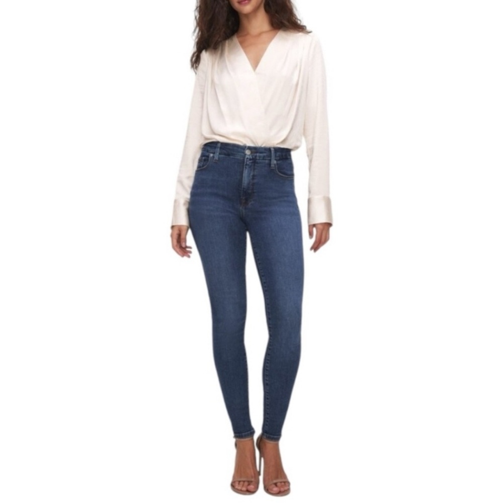 🆕 GOOD AMERICAN Long Sleeve Washed Satin Wrap Bodysuit in Ivory Size 1 Small - Picture 3 of 16